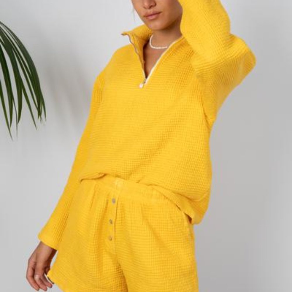 DONNI Waffle Half Zip - Mango - Small - NWT